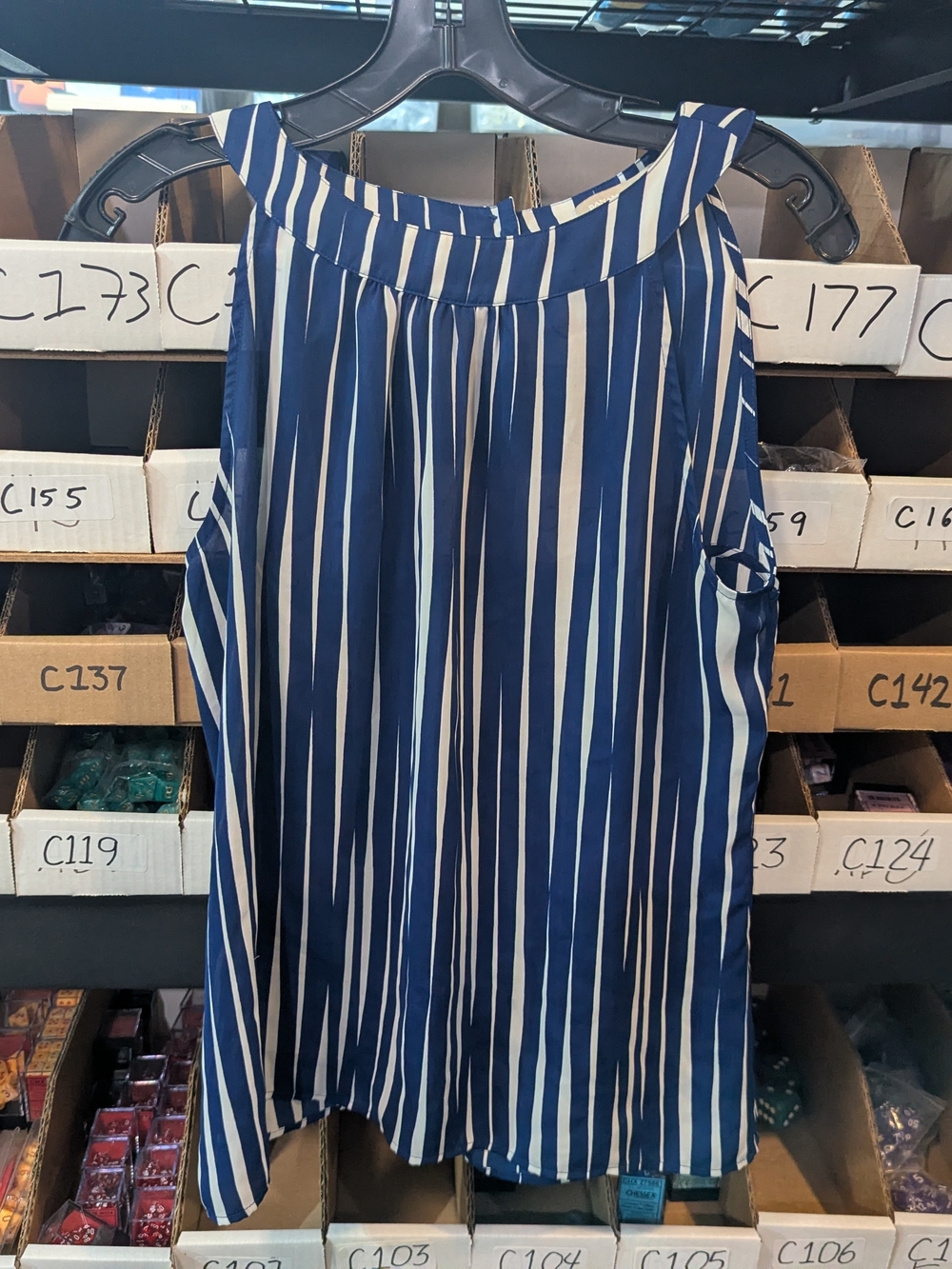Banana Republic Navy and White Vertical Stripe Blouse | 6